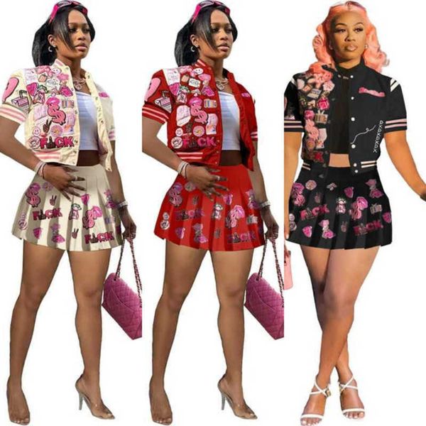 retail designer tracksuits for womens basaball two piece dress fashion printed bomber jacket pleated skirt sets, Gray
retail designer tracksuits for womens basaball two piece dress fashion printed bomber jacket pleated skirt sets, Gray
