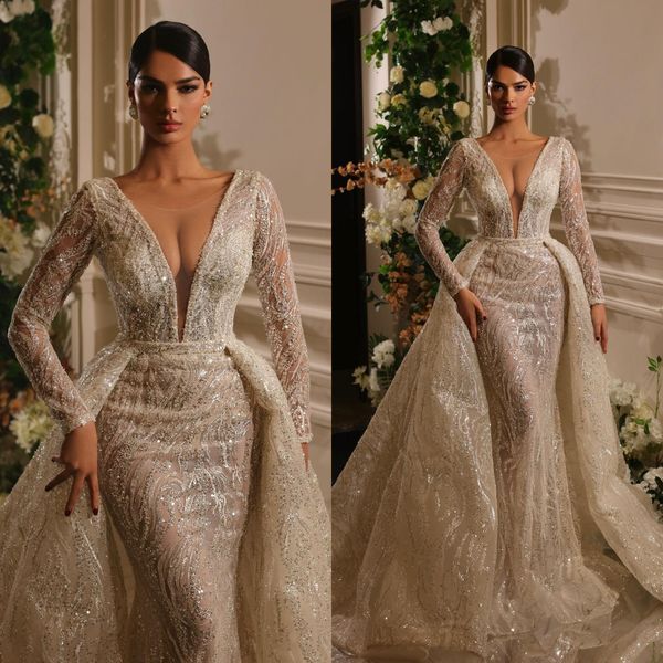 luxury mermaid 2023 wedding dresses bridal gowns with detachable train african sequined vestidos long sleeve wedding dress, White
luxury mermaid 2023 wedding dresses bridal gowns with detachable train african sequined vestidos long sleeve wedding dress, White