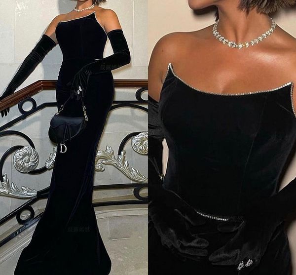 black velour formal evening dress 2023 women strapless crystal long elegant mermaid prom party gowns robe de soiree 2023, Black;red
black velour formal evening dress 2023 women strapless crystal long elegant mermaid prom party gowns robe de soiree 2023, Black;red