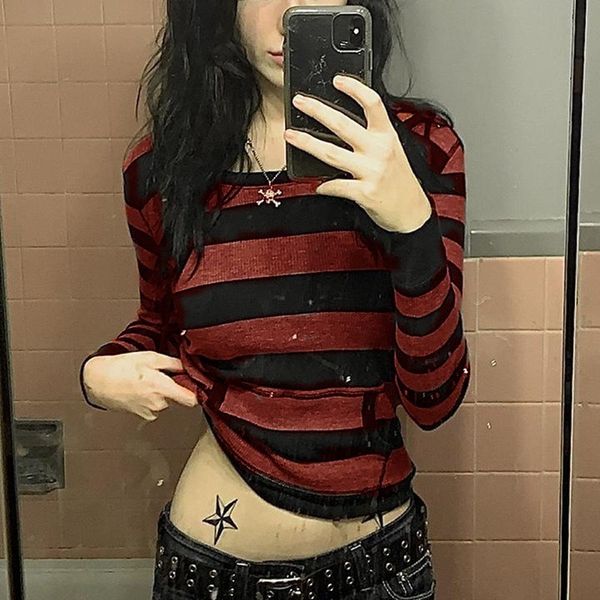 women's t-shirt hirigin grunge striped t-shirt with pocket women long sleeve crop tees vintage gothic dark academia mall goth clothes 2, White
women's t-shirt hirigin grunge striped t-shirt with pocket women long sleeve crop tees vintage gothic dark academia mall goth clothes 2, White