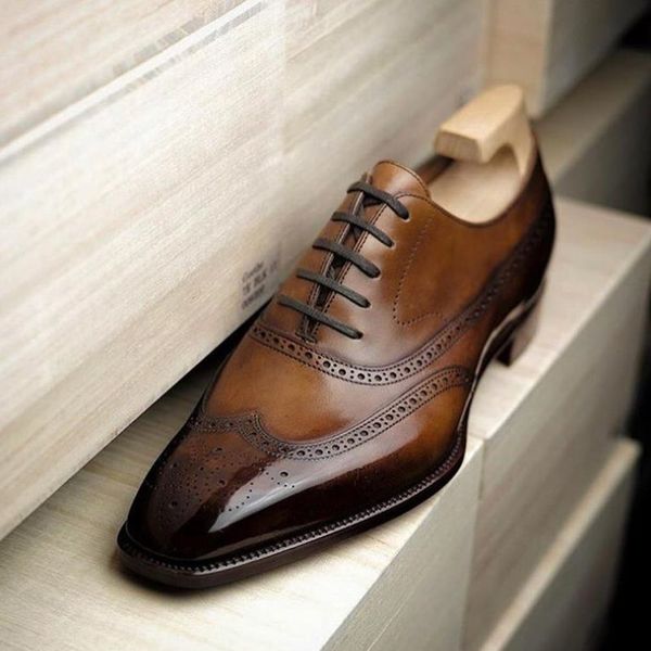 mens brogue shoes brown black square toe lace-up office & career dress shoes business handmade mens shoes ing