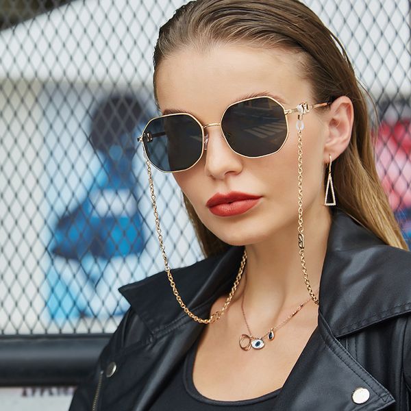 Image of Niche Designer Irregular Fastrack Sunglasses Full Frame Chain Glasses Ladies 2023 Fashion European and American Metal Frame Glasses