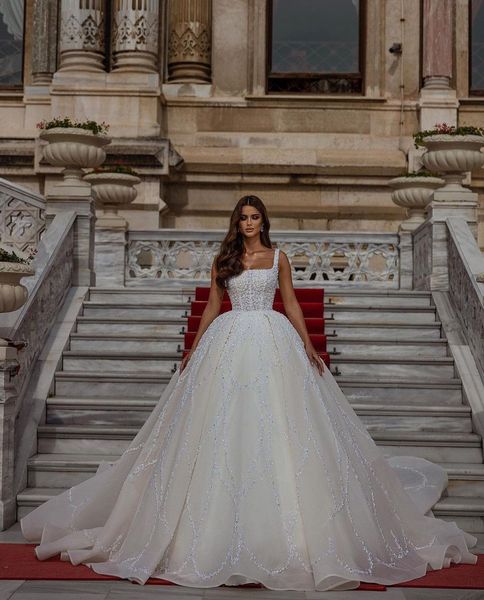 luxury ball gown wedding dresses sleeveless bateau neck straps sequins appliques beaded ruffles lace diamonds bridal gowns plus size custom, White
luxury ball gown wedding dresses sleeveless bateau neck straps sequins appliques beaded ruffles lace diamonds bridal gowns plus size custom, White