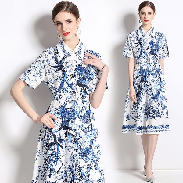 2023 fitting printed midi shirt dress short sleeve single button elegant ladies belt cardigan dresses designer runway fashion women casual o, Black;gray
2023 fitting printed midi shirt dress short sleeve single button elegant ladies belt cardigan dresses designer runway fashion women casual o, Black;gray