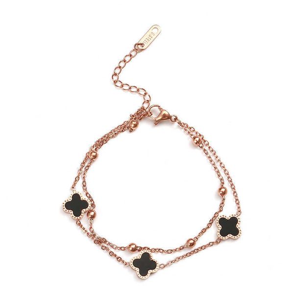 celebrity wind clover women's double-layer chain bracelet 18k rose gold korean version sweet student temperament network red tide, Black
celebrity wind clover women's double-layer chain bracelet 18k rose gold korean version sweet student temperament network red tide, Black