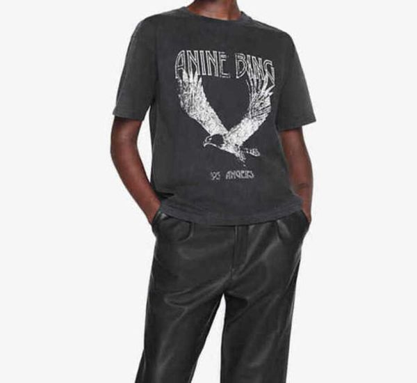 anine bing women fashion classic cotton tee ab new niche eagle print t shirt black short-sleeved t-shirt polos motion current 23ab, White
anine bing women fashion classic cotton tee ab new niche eagle print t shirt black short-sleeved t-shirt polos motion current 23ab, White