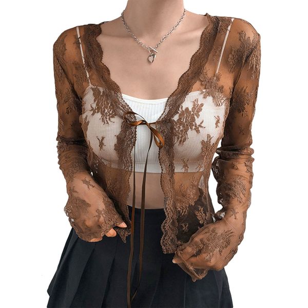 women's t-shirt summer women's sheer shrug casual long sleeve tie up floral lace cropped cardigan 230316, White
women's t-shirt summer women's sheer shrug casual long sleeve tie up floral lace cropped cardigan 230316, White