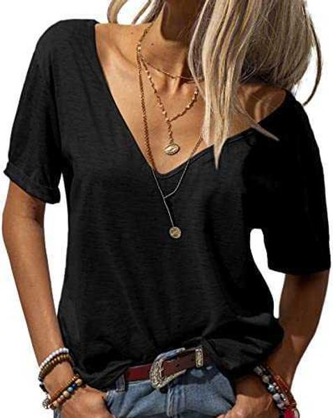 women blank shirts fashion deep v-neck short sleeve solid casual loose basic t-shirtrqvj, White
women blank shirts fashion deep v-neck short sleeve solid casual loose basic t-shirtrqvj, White