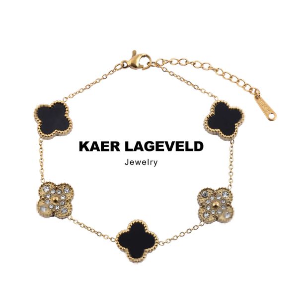 lucky four-leaf clover five-flower titanium steel bracelet light luxury high korean style, Black
lucky four-leaf clover five-flower titanium steel bracelet light luxury high korean style, Black