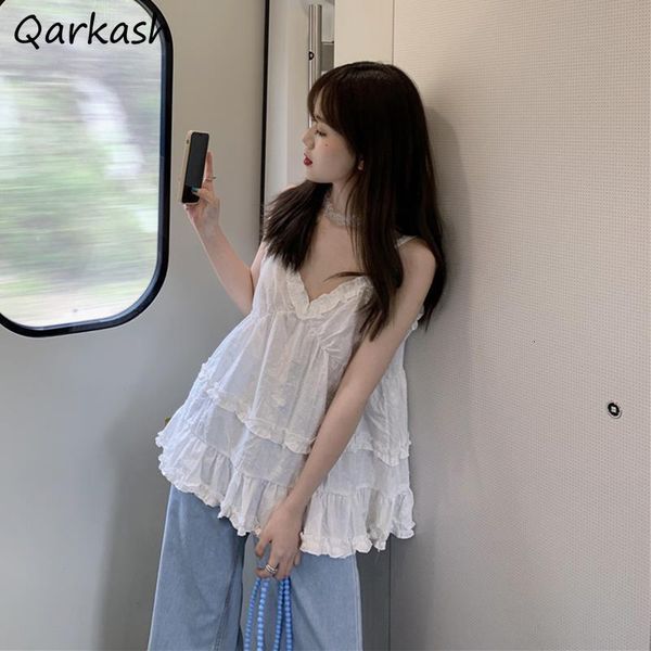 women's tanks camis camisole women v-neck ruffles sweet design pure color korean style summer holiday beach fashion college simple fem, White
women's tanks camis camisole women v-neck ruffles sweet design pure color korean style summer holiday beach fashion college simple fem, White