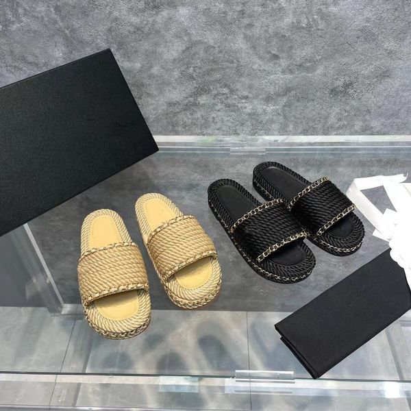 designer channel slippers shoes new thick bottom slippers for women wear one-line chain hemp rope hand-woven beach sandals in summer, Black
designer channel slippers shoes new thick bottom slippers for women wear one-line chain hemp rope hand-woven beach sandals in summer, Black