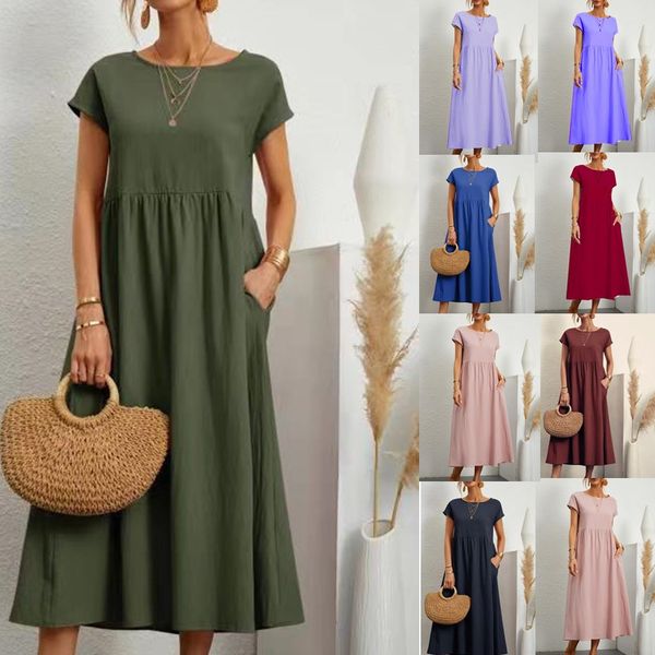 women's dress 2023 casual dresses elegant round neck short-sleeved cotton linen summer dress women's casual loose dress, Black;gray
women's dress 2023 casual dresses elegant round neck short-sleeved cotton linen summer dress women's casual loose dress, Black;gray