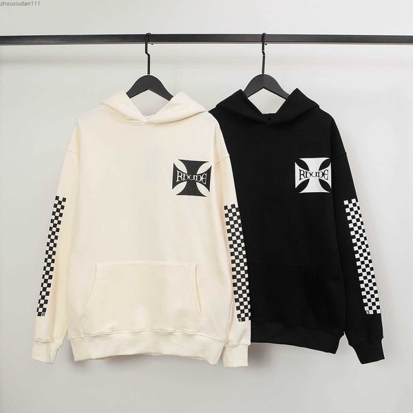 american high street fashion brand version rhude checkerboard printed men's and women's loose casual hooded sweater, Black 
american high street fashion brand version rhude checkerboard printed men's and women's loose casual hooded sweater, Black