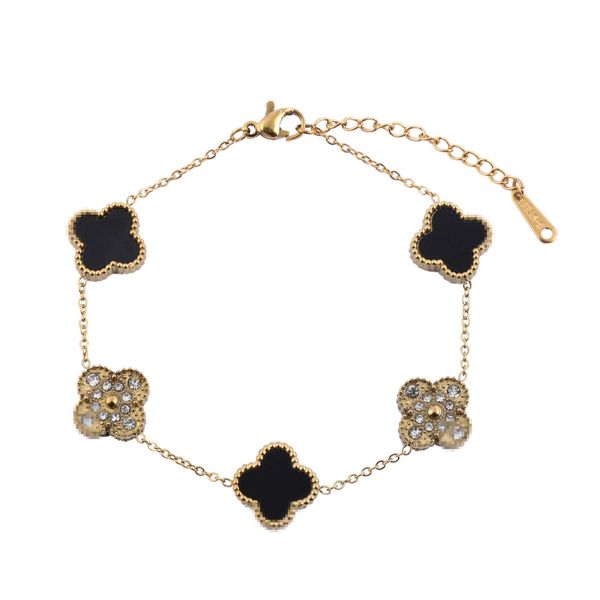 lucky four-leaf clover five-flower titanium steel bracelet light luxury high korean style, Black
lucky four-leaf clover five-flower titanium steel bracelet light luxury high korean style, Black