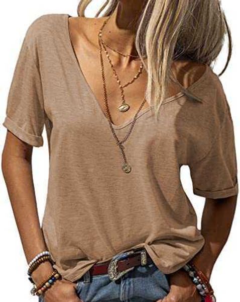 women blank shirts fashion deep v-neck short sleeve solid casual loose basic t-shirti14i, White
women blank shirts fashion deep v-neck short sleeve solid casual loose basic t-shirti14i, White