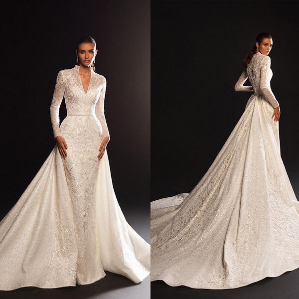 modern mermaid wedding dresses with v-neck new applique backless bridal gown custom made bride detachable train robes de mariee, White
modern mermaid wedding dresses with v-neck new applique backless bridal gown custom made bride detachable train robes de mariee, White