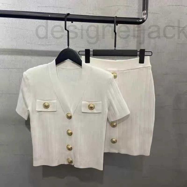 two piece dress designer spring summer new women's shorts solid color slimming gold button short sleeve v-neck knitted skirt djcu, White
two piece dress designer spring summer new women's shorts solid color slimming gold button short sleeve v-neck knitted skirt djcu, White