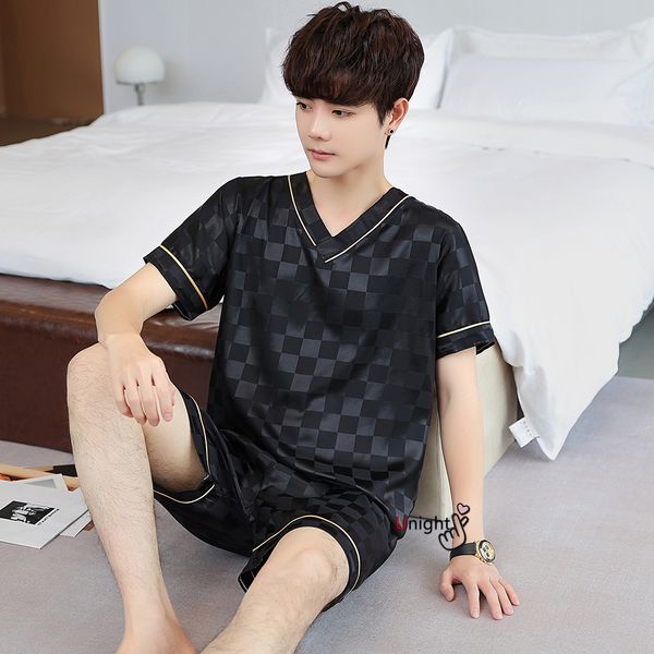 men's sleepwear summer pajamas 3xl men silk satin pullover shorts 2 piece set sleepwear man pajama home clothes nightwear men sleep lou, Black;brown
men's sleepwear summer pajamas 3xl men silk satin pullover shorts 2 piece set sleepwear man pajama home clothes nightwear men sleep lou, Black;brown