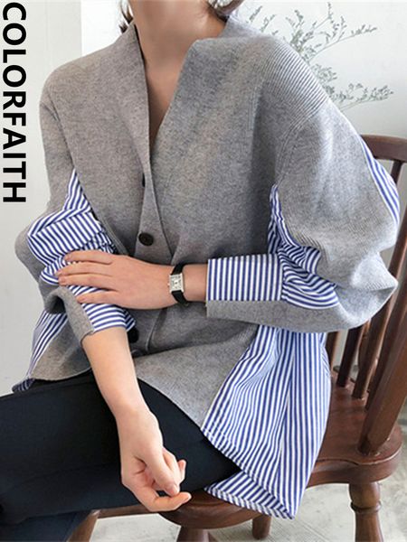 women's knits tees colorfaith patchwork srtiped knitting stylish chic knitted button vintage cardigans spring women's sweaters sw, White
women's knits tees colorfaith patchwork srtiped knitting stylish chic knitted button vintage cardigans spring women's sweaters sw, White