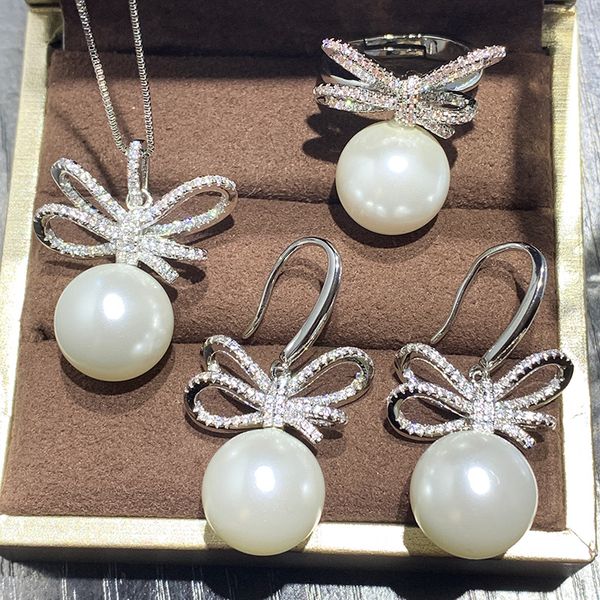 bowknot pearl diamond jewelry set 925 sterling silver engagement wedding rings earrings necklace for women bridal promise gift, Slivery;golden
bowknot pearl diamond jewelry set 925 sterling silver engagement wedding rings earrings necklace for women bridal promise gift, Slivery;golden