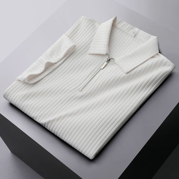 men's polos luxury paul ice silk short sleeved polo shirt men's slim lapel summer high-end casual stripe knitted t-shirt 230316, White;black
men's polos luxury paul ice silk short sleeved polo shirt men's slim lapel summer high-end casual stripe knitted t-shirt 230316, White;black