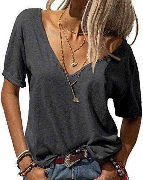 women blank shirts fashion deep v-neck short sleeve solid casual loose basic t-shirtqw1a, White
women blank shirts fashion deep v-neck short sleeve solid casual loose basic t-shirtqw1a, White