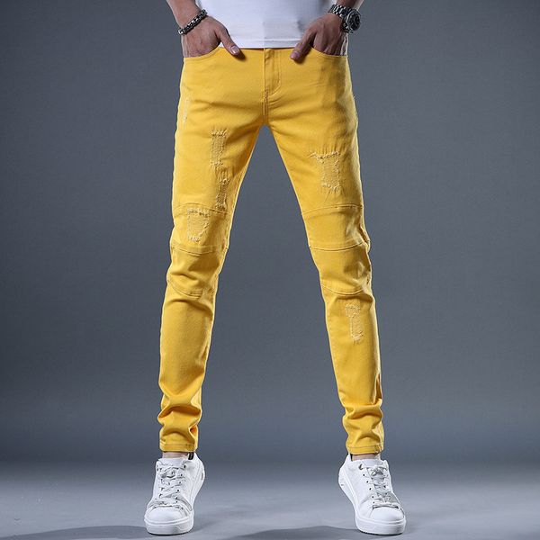 men's jeans yellow red white jeans men fashion slim fit straight pants summer streetwear ripped patch denim trousers 230316, Blue
men's jeans yellow red white jeans men fashion slim fit straight pants summer streetwear ripped patch denim trousers 230316, Blue