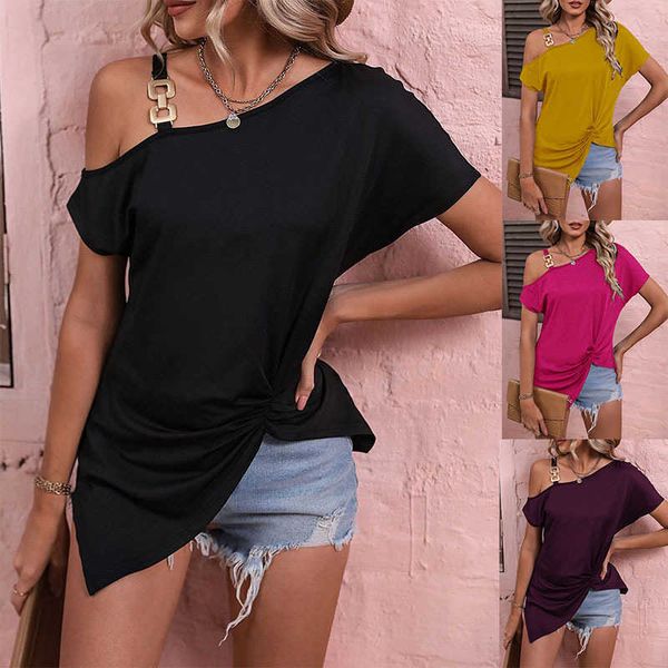 designer womens t-shirt 2023 summer fashion single shoulder button tee shirt solid color short sleeve for women female, White
designer womens t-shirt 2023 summer fashion single shoulder button tee shirt solid color short sleeve for women female, White