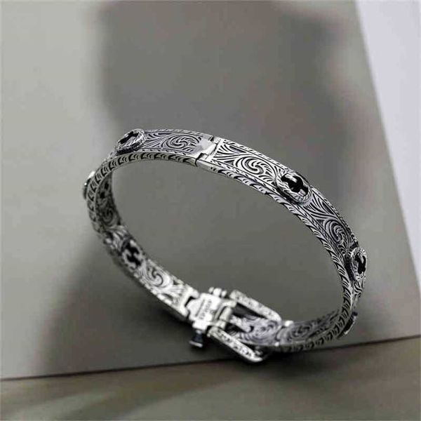 bracelet guqichao personalized fashion bracelet silver old belt type openable lovers' engraved pattern bracelet, Black
bracelet guqichao personalized fashion bracelet silver old belt type openable lovers' engraved pattern bracelet, Black