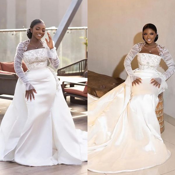 elegant mermaid wedding dresses long sleeves bateau diamonds satin beaded sequins appliques detachable train pearls bridal gowns plus size v, White
elegant mermaid wedding dresses long sleeves bateau diamonds satin beaded sequins appliques detachable train pearls bridal gowns plus size v, White