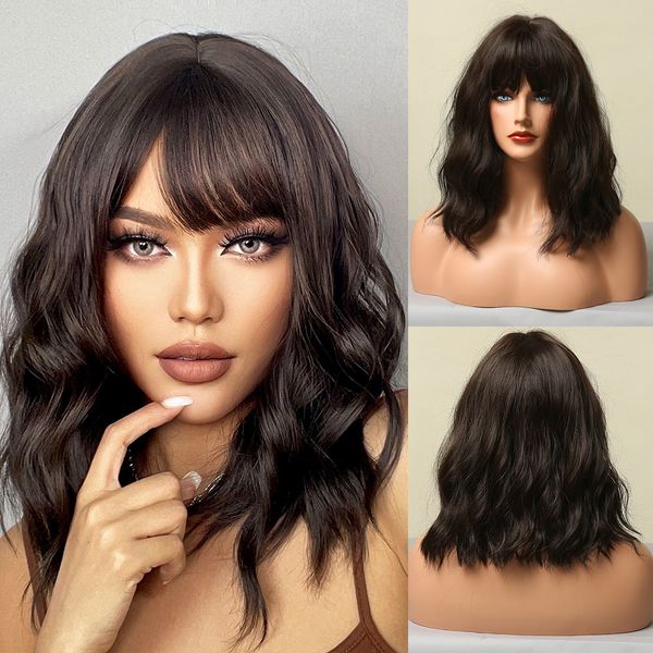 synthetic wigs alan medium water wave with bangs natural dark brown bob daily hair for women heat resistant fiber 230314, Black
synthetic wigs alan medium water wave with bangs natural dark brown bob daily hair for women heat resistant fiber 230314, Black