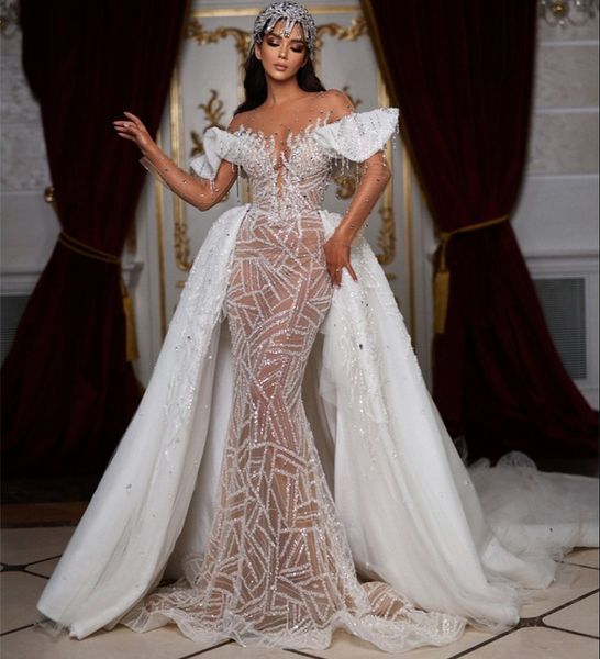 glitter sequined lace mermaid wedding dresses elegant illusion bead bridal gowns custom made floor length dress vestido de novia, White
glitter sequined lace mermaid wedding dresses elegant illusion bead bridal gowns custom made floor length dress vestido de novia, White