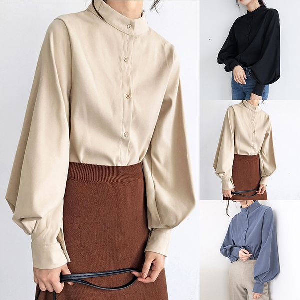 women's blouses shirts big lantern sleeve blouse women autumn winter single breasted stand collar shirts office work blouse solid vinta, White
women's blouses shirts big lantern sleeve blouse women autumn winter single breasted stand collar shirts office work blouse solid vinta, White
