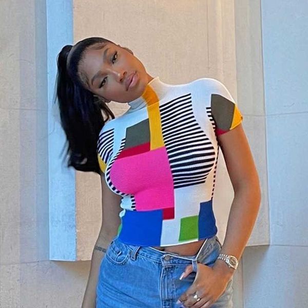 2023 designer summer women's t-shirt t shirt street hipster half high neck short sleeve t shirt geometric print slim girl's tee sh, White
2023 designer summer women's t-shirt t shirt street hipster half high neck short sleeve t shirt geometric print slim girl's tee sh, White