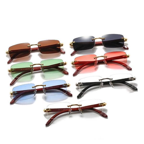 Sunglasses Luxury Designer Sunglasses Printed wooden leg square frameless Fashion business men's and women's Premium