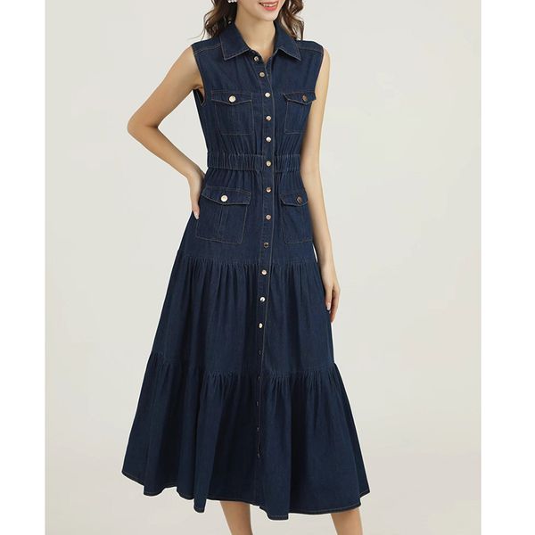 two piece dress fashion spring summer women vintage designer elegant lapel sleeveless elastic waist buttons long denim skirt 230316, White
two piece dress fashion spring summer women vintage designer elegant lapel sleeveless elastic waist buttons long denim skirt 230316, White