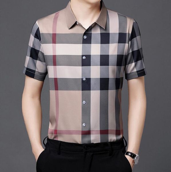 men's dress shirts short sleeve man designer shirt summer plaid luxury silk shirt, White;black
men's dress shirts short sleeve man designer shirt summer plaid luxury silk shirt, White;black