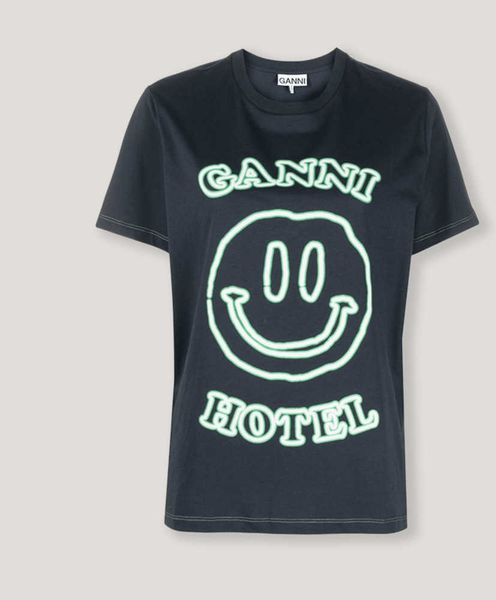 ganni 23ss women designer t shirt letter printing loose round neck versatile tees short sleeve men and women, White
ganni 23ss women designer t shirt letter printing loose round neck versatile tees short sleeve men and women, White