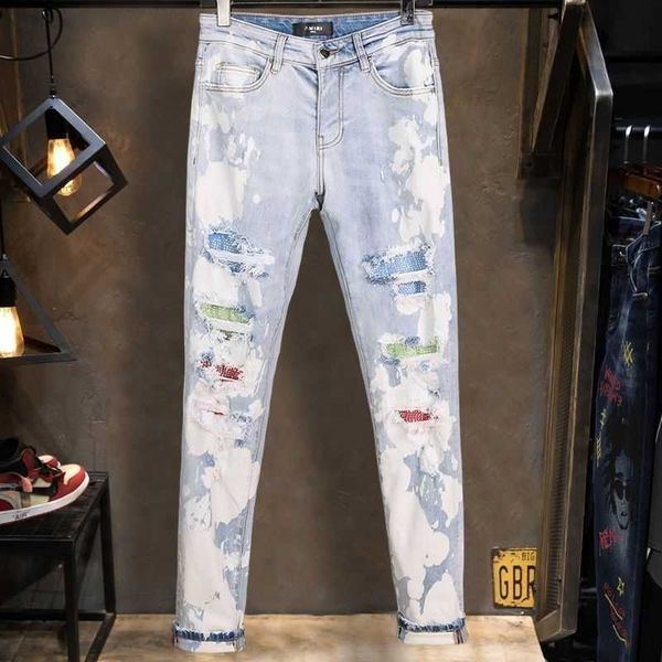 jeans mens am1r1 trousers pants mirri ripped fashion designer brand new men's white embroidery patch elastic slim denim hip hop high nv, Blue
jeans mens am1r1 trousers pants mirri ripped fashion designer brand new men's white embroidery patch elastic slim denim hip hop high nv, Blue