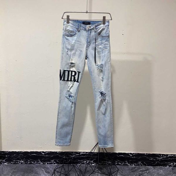 jeans mens am1r1 trousers pants mirri ripped fashion designer brand new men's white embroidery patch elastic slim denim hip hop high ur, Blue
jeans mens am1r1 trousers pants mirri ripped fashion designer brand new men's white embroidery patch elastic slim denim hip hop high ur, Blue