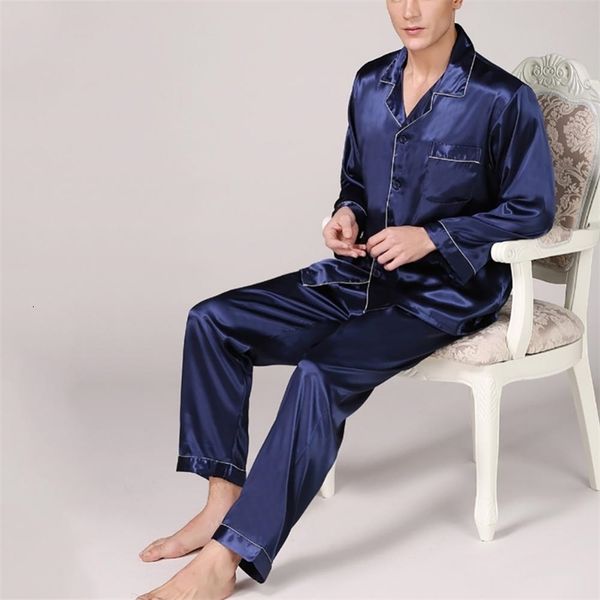 men's sleepwear men summer silk pajama set shirt pants home gown sleepwear nightwear 230317, Black;brown 
men's sleepwear men summer silk pajama set shirt pants home gown sleepwear nightwear 230317, Black;brown