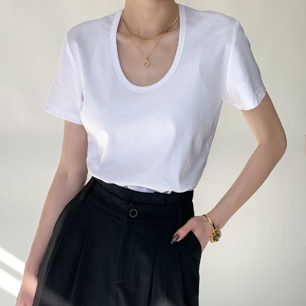 women's t-shirt u-neck women mercerized cotton t-shirt summer short sleeve slim silky bottoming t-shirts classic basic for office lady, White
women's t-shirt u-neck women mercerized cotton t-shirt summer short sleeve slim silky bottoming t-shirts classic basic for office lady, White