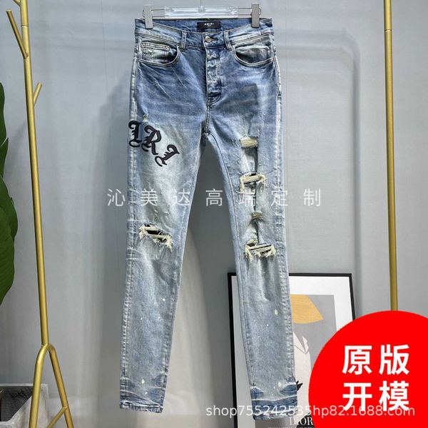 jeans mens am1r1 trousers pants mirri ripped fashion designer brand new men's white embroidery patch elastic slim denim hip hop high 1j, Blue
jeans mens am1r1 trousers pants mirri ripped fashion designer brand new men's white embroidery patch elastic slim denim hip hop high 1j, Blue