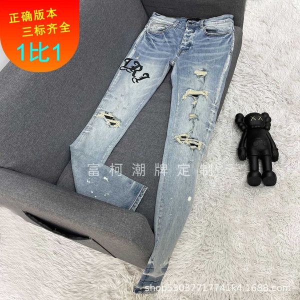 jeans mens am1r1 trousers pants mirri ripped fashion designer brand new men's white embroidery patch elastic slim denim hip hop high vi, Blue
jeans mens am1r1 trousers pants mirri ripped fashion designer brand new men's white embroidery patch elastic slim denim hip hop high vi, Blue
