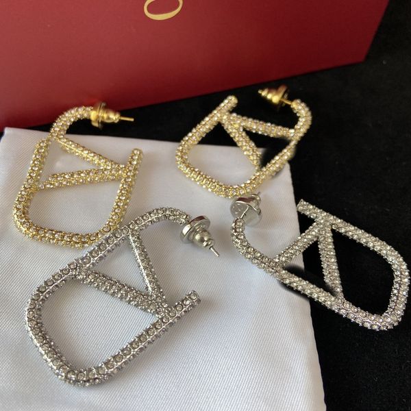 

2023 earrings designer for women stud luxury gold heart shape pearl crystal gold double V letter 925s silver jewelry classic-AL
