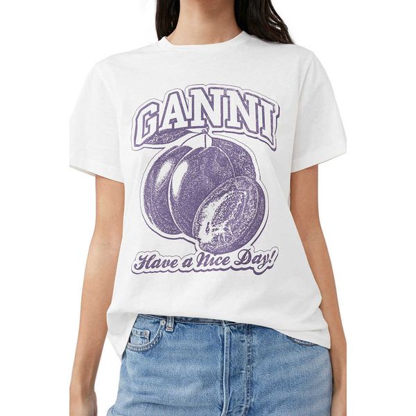23ss ganni women designer t shirt plum pattern color fashion short-sleeved t-shirt women, White
23ss ganni women designer t shirt plum pattern color fashion short-sleeved t-shirt women, White