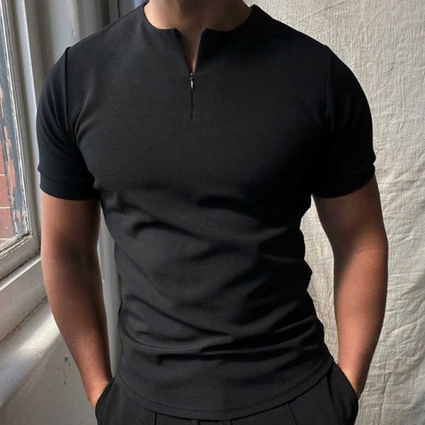 men's t-shirt summer menswear casual large loose short sleeve khaki zipper polo, White;black
men's t-shirt summer menswear casual large loose short sleeve khaki zipper polo, White;black