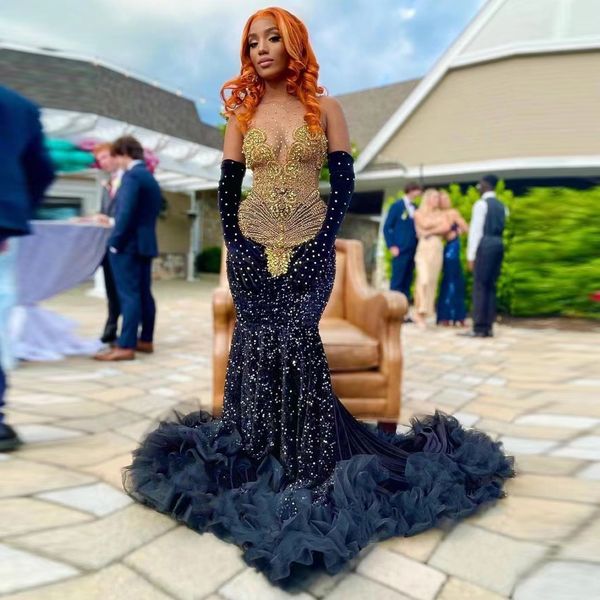 sparkly black mermaid prom dresses for black girls sheer neck sleeveless ruffle crystal formal party evening dress robe de bal
sparkly black mermaid prom dresses for black girls sheer neck sleeveless ruffle crystal formal party evening dress robe de bal
