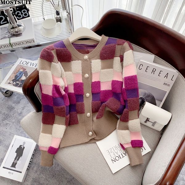 women's knits tees multicolor plaid knitted sweater women thicken cardigans winter long sleeve o-neck single-breasted female jumpers 2, White
women's knits tees multicolor plaid knitted sweater women thicken cardigans winter long sleeve o-neck single-breasted female jumpers 2, White