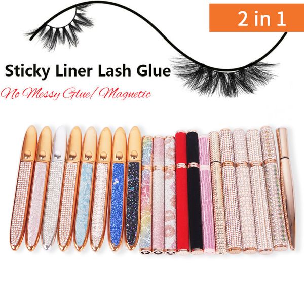 

2 in 1 Self Adhesive Liquid Eyeliner Pencil Long Lasting No Glue Non Magnetic Quick Drying Eyelashes Sticking Eye Liner Pen, Transparent